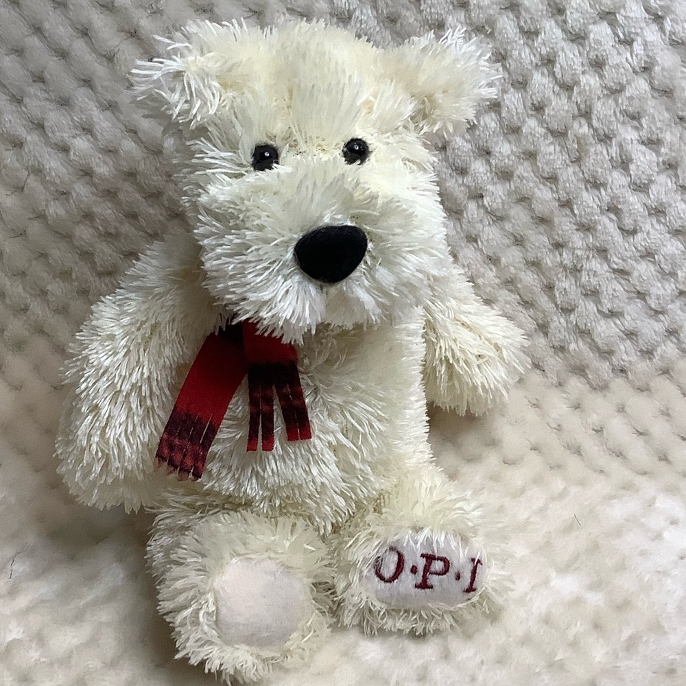 OPI Plush Cream Coloured Bear Stuffed Animal Toy with Red Scarf
